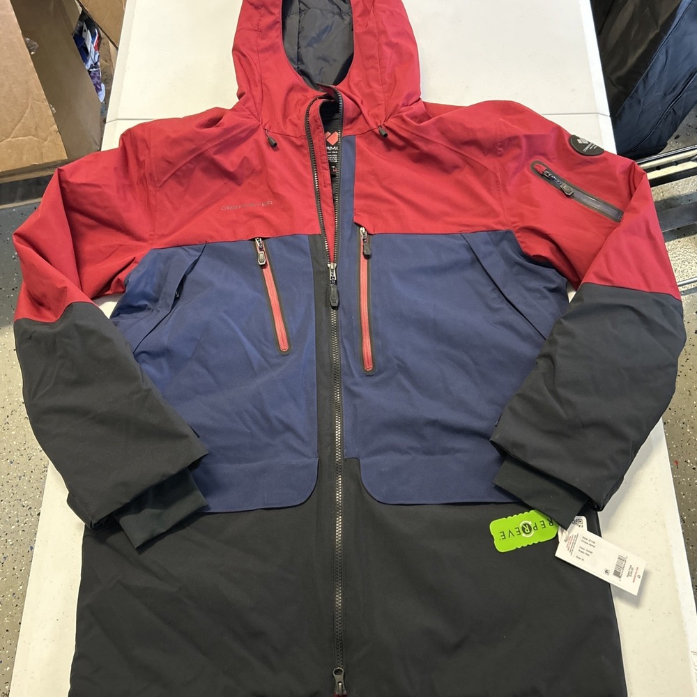 Obermeyer Cirque Hooded Ski Jacket Mens Medium Rustic Red Blue 21138 NEW